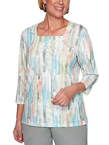 Alfred Dunner Women s Petite Brushstroke Lace Top  Multi  PM