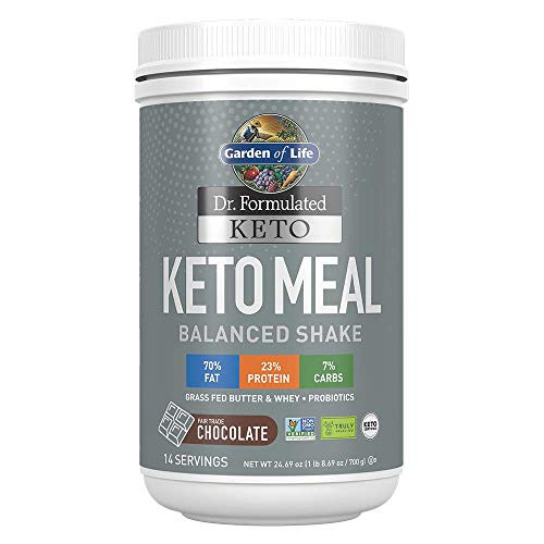 Garden of Life Dr  Formulated Keto Meal Balanced Shake   Chocolate Powder  14 Servings  Truly Grass Fed Butter   Whey Protein Plus Probiotics  Non GMO  Gluten Free  Ketogenic  Paleo Meal Replacement