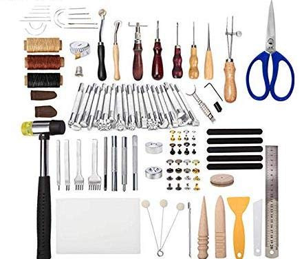 YES YM Leather kit  Leather Working Tools Leathercraft Tools Kit with Saddle Making Tools Set  Leather Craft Stamping Tools  Rivets Kit Stitching Groover  Prong Punch for Leather Craft DIY