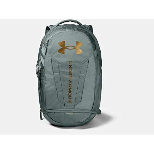 Under Armour Adult Hustle 5 0 Backpack   Lichen Blue  424  Metallic Gold Luster   One Size Fits All