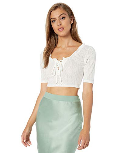 BCBGeneration Women s Lace Up Pointelle Top  Optic White  M