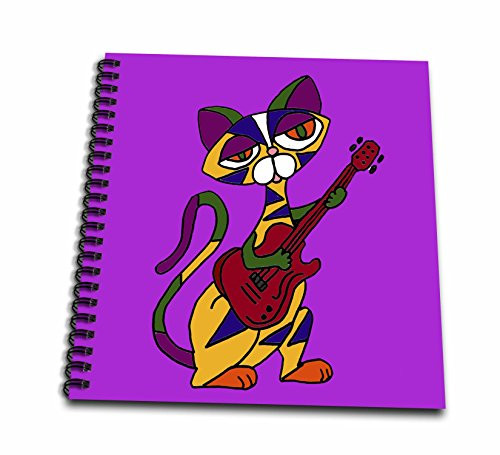 3dRose db_200563_1 Funny Psychedelic Cat Playing Red Electric Guitar Art Drawing Book, 8 by 8"