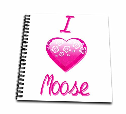 3dRose db_121682_1 Pretty Pink Flowery I Love Moose Drawing Book, 8 by 8-Inch