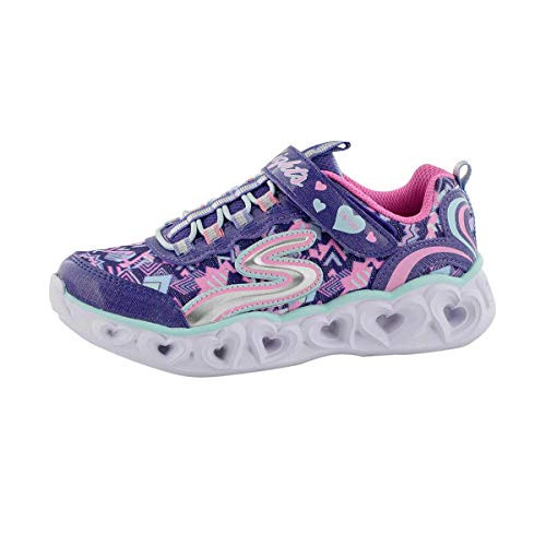 Skechers Kids Girls  Heart Lights Sneaker  Purple Multi  3 Medium US Little Kid