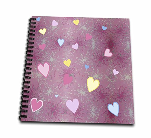 3dRose db_19038_1 Pink Hearts Drawing Book, 8 by 8-Inch