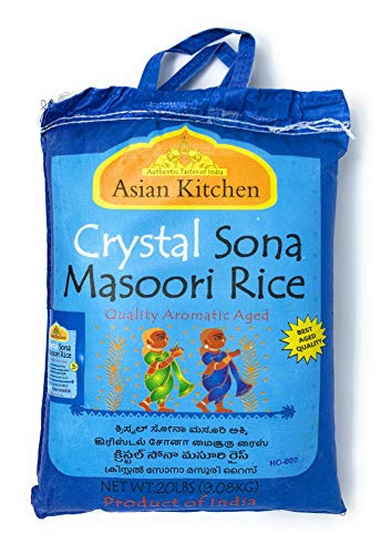 Asian Kitchen Crystal Sona Masoori Aged Rice 20lbs Pound Bag  9 08kg  Short Grain Rice ~ All Natural   Gluten Free   Vegan   Indian Origin   Export Quality