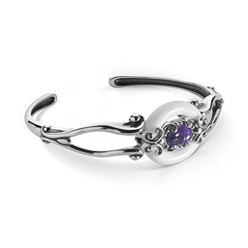 Carolyn Pollack Sterling Silver White Agate and Purple Amethyst Gemstone Cuff Bracelet Size Medium