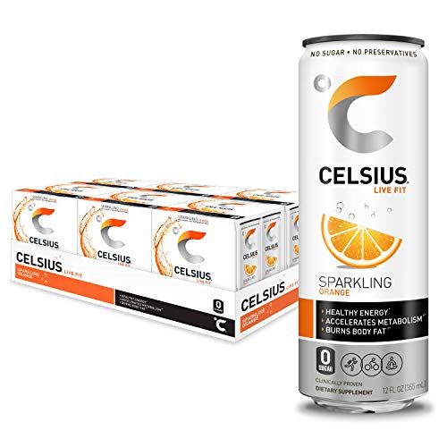CELSIUS Sparkling Orange Fitness Drink  Zero Sugar  12oz  Slim Can 4 Packs  24 Cans Total