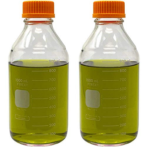 Corning PYREX 1395 1L  1000ml Round Media Storage Bottle  with GL45 Screw Cap  Pack of 2