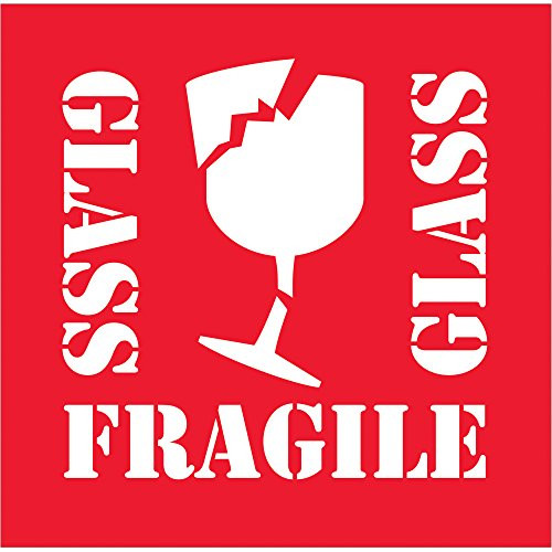 Fragile   Glass  Labels Stickers  4  x 4   Red White  500 Labels Per Roll  1 Roll