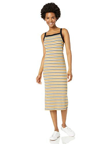 Volcom Junior s Women s Stone Stripe Fitted Tank Mid Dress  Dijon  Medium