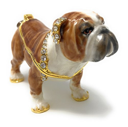 Kubla Craft Enameled Bulldog Trinket Box  Accented with Austrian Crystals