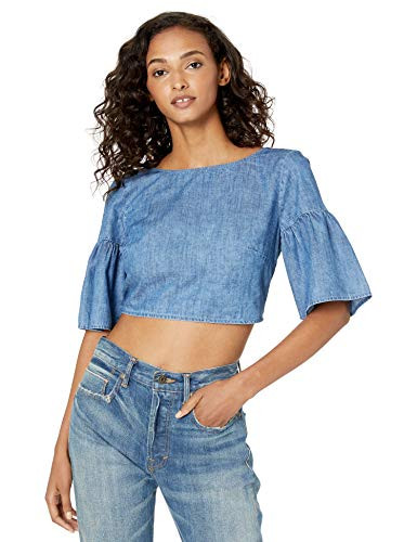 BCBGeneration Women s Denim Cutout Cropped Top  Cloud Wash  XS