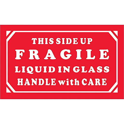 Fragile   Liquid in Glass   HWC  Labels Stickers  3  x 5   Red White  500 Labels Per Roll  1 Roll