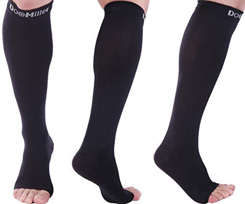 Doc Miller Open Toe Compression Socks 1 Pair 30 40 mmHg  2P  Black  Medium