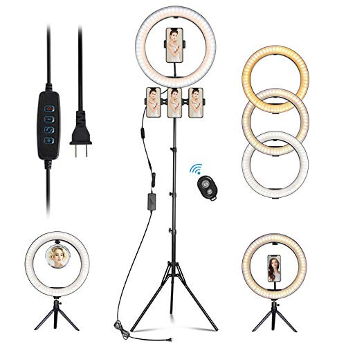 14 3  LED Selfie Ring Light with Tripod Stand Phone Holder Makeup Mirror for Live Streaming YouTube Video  Dimmable Makeup Ring Light for Photography  Shooting with 10 Brightness Level   3 Light Modes