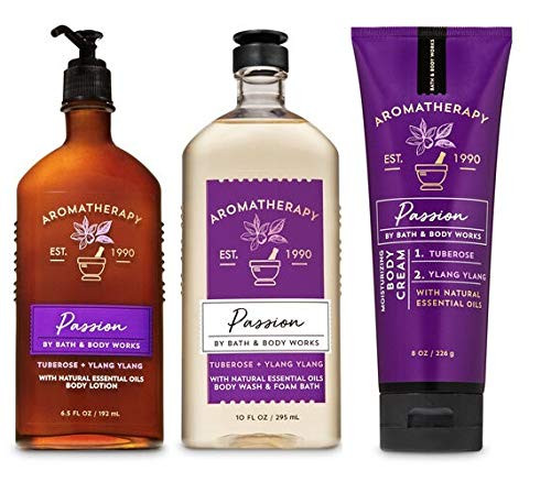 Bath and Body Works Aromatherapy PASSION   TUBEROSE YLANG YLANG   Trio Gift Set   Body Lotion 6 5 oz  Shower Gel Foam Bath 10 oz and Body Cream 8 oz
