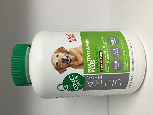 GNC Pets Ultra Mega Multivitamin Plus Chewable Tablets Dog Supplement for Senior Dogs 180 Count Beef Flavor Advanced Support for General Health Immune System GNC Pets Ultra Mega Multivitamin Plus Chewable Tablets Dog Supplement for Senior Dogs 180 Count Beef Flavor Advanced Support for General Health Immune System