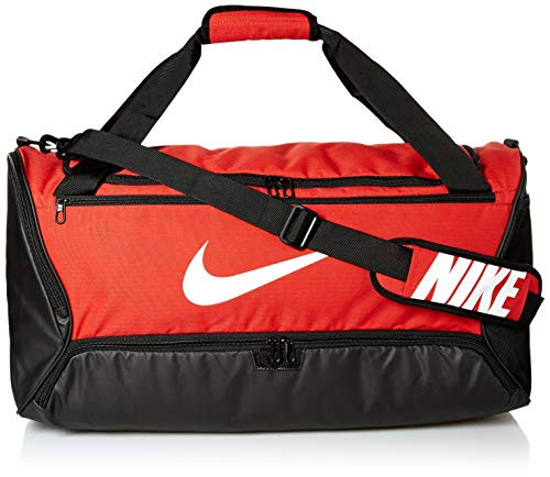 Nike Brasilia Training Medium Duffle Bag  Durable Nike Duffle Bag for Women   Men with Adjustable Strap  University Red Black White