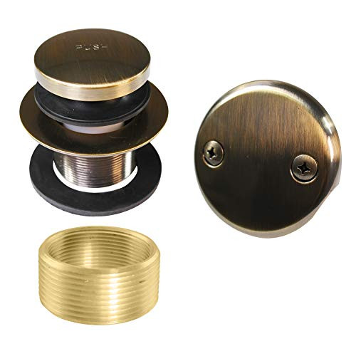 Westbrass Universal Fine or Coarse Thread Replacement Tip Toe Strainer Drain with 2 Hole Faceplate  Antique Brass  D93K 06