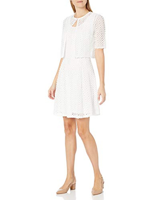 ROBBIE BEE Women s Crochet Sleeveless Dress with Jacket  Ivory  16