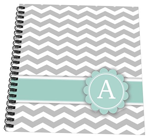 3dRose db_154220_1 Letter A Monogram on Grey And White Chevron with Mint Gray Zigzags Zig Zags Personalized Initial Drawing Book, 8" x 8"