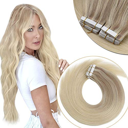 VeSunny Blonde Hair Extensions Tape in Remy Human Hair 16inch 20pcs Nordic Blonde Ombre Balayage Tape in Extensions Human Hair 50G VeSunny Blonde Hair Extensions Tape in Remy Human Hair 16inch 20pcs Nordic Blonde Ombre Balayage Tape in Extensions Human Hair 50G
