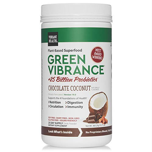 Vibrant Health  Green Vibrance  Plant Based Superfood Powder  Vegan Friendly  Chocolate Coconut  25 Servings