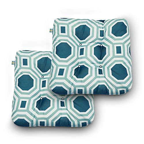Duck Covers Water Resistant 19 x 19 x 5 Inch Indoor Outdoor Seat Cushions  Blue Bayou Hexagon  2 Pack