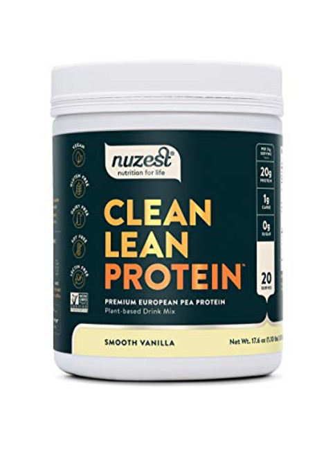 Nuzest Clean Lean Protein   Premium Vegan Protein Powder  Plant Protein Powder  European Golden Pea Protein  Dairy Free  Gluten Free  GMO Free  Naturally Sweetened  Smooth Vanilla  20 Servings  1 1 lb