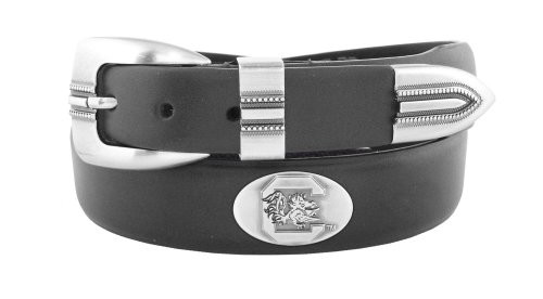 NCAA South Carolina Fighting Gamecocks Black Tip Leather Concho Belt  38