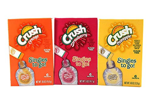 Crush Singles To Go Low Calorie Drink Mix Variety Pack  Strawberry  Orange  Pineapple  18 Pack