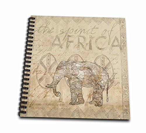 3dRose db_262983_1 Elephant Vintage Style in Sepia, Spirit of Africa Writing Drawing Book, 8" x 8"