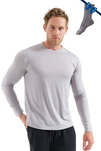 Merino tech 100 Organic Merino Wool Lightweight Men s Base Layer Long Sleeve Thermal T Shirt   Wool Hiking Socks  Small  Steel Grey