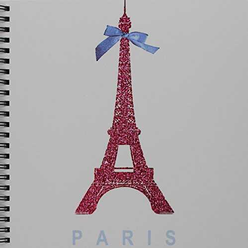 3dRose db_112907_1 Hot Pink Eiffel Tower from Paris with Girly Blue Ribbon Bow-White Stylish Parisian France Souvenir-Drawing Book, 8 by 8-Inch