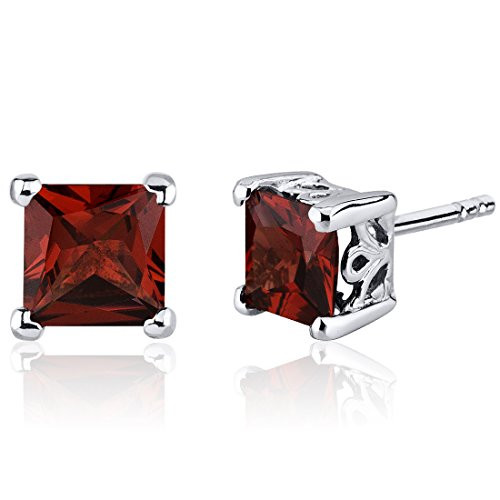 Garnet Stud Earrings Sterling Silver Princess Cut 2 50 Carats
