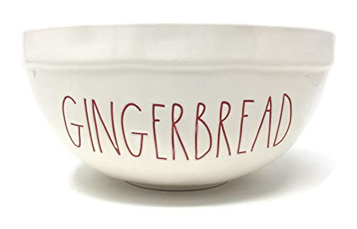 Rae Dunn By Magenta GINGERBREAD Ceramic LL Medium Mixing Bowl With Red Interior   Red Letters