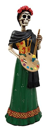 Ebros Gift Mexican Dias De Los Muertos La Pintora Mexican Lady Skeleton Day of The Dead Decor Figurine 8.25" H As Halloween Ossuary Macabre Statue Graveyard Skulls and Skeletons Themed Sculpture