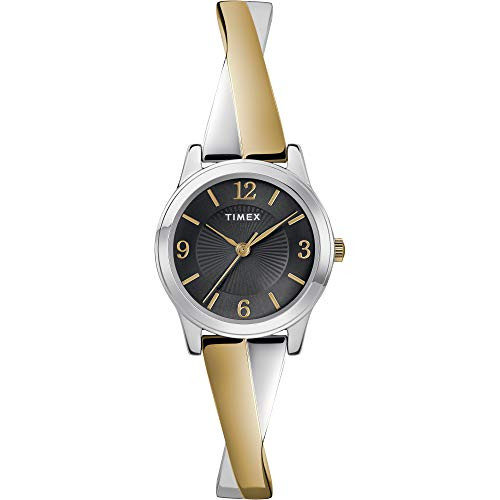 Timex Women s TW2U30000 Stretch Bangle Crisscross 25mm Two Tone Black Expansion Band Watch