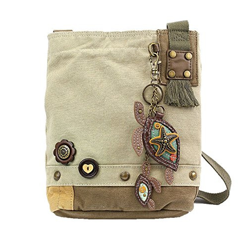 Chala Womens  Canvas Patch Crossbody Handbag Sea Turtle with Baby    Sand