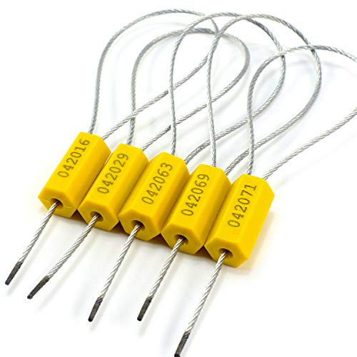 Leadseals R  Pull Tite Steel Security Cable Wire Seals Numbered Tamper Proof Security Tags Disposable Self Locking Pad Lock Container Trailer Tags   Locks for Vehicle Doors  Yellow  Pack of 100pcs