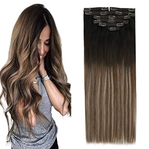 Sunny Clip in Human Hair Extensions Brown Balayage 14inch Black to Dark Brown and Ash Blonde Clip in Extensions Human Hair Clip in Balayage Double Weft 7pcs 120g Sunny Clip in Human Hair Extensions Brown Balayage 14inch Black to Dark Brown and Ash Blonde Clip in Extensions Human Hair Clip in Balayage Double Weft 7pcs 120g