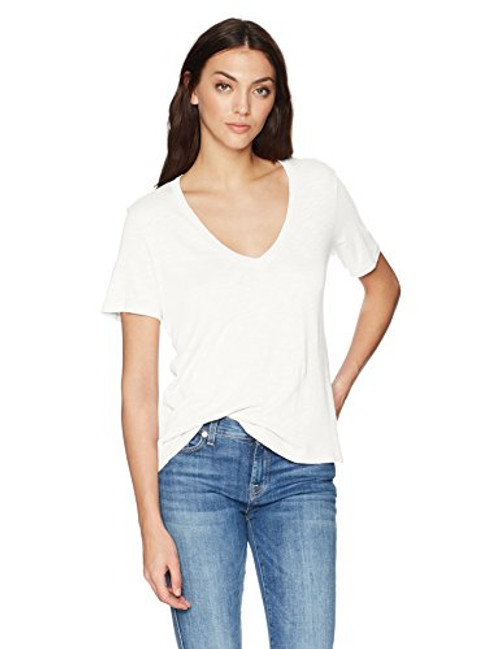 Splendid Women s Short Sleeve V Neck Tee T Shirt  Basic White  Small