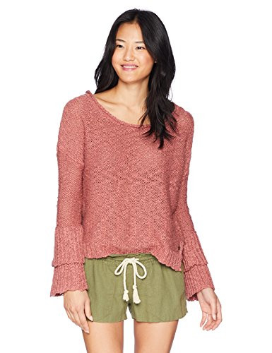 Roxy Junior s Ruffle Party Bell Sleeve Shirt  Withered Rose  L