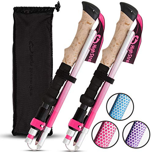 High Stream Gear Women s Collapsible Walking Sticks  2 Lightweight Foldable Hiking   Trekking Poles  Adjustable Quick Lock Folding Backpacking Poles with Accessories  Pink