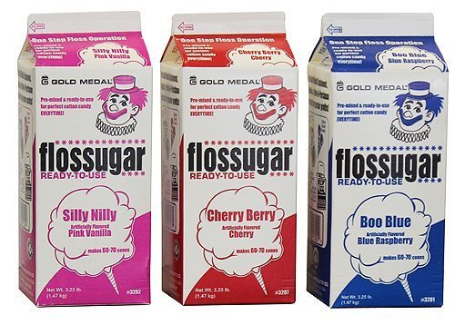 Cotton Candy Floss Sugar-Blue Raspberry, Pink Vanilla & Cherry- 3.25 lbs. (3 pack)