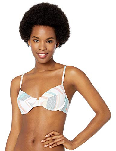 Roxy Women s Print Beach Classics Underwire Bra Top  Bright White Sample Retro Vertical  L