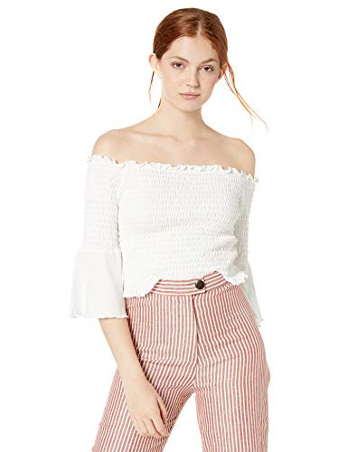 Jack by BB Dakota Junior s Show Off Smocked Off The Shoulder Bell Sleeve  Off White  Small
