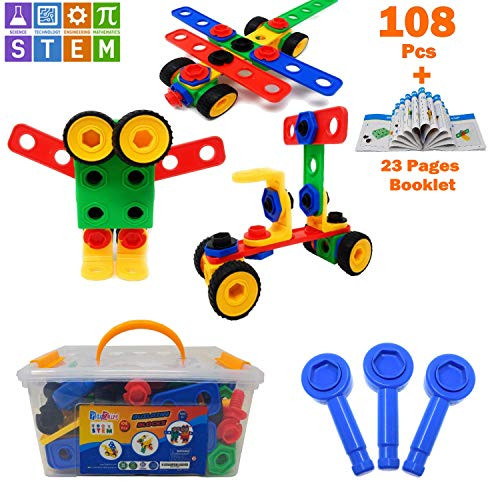 PlayShire STEM Learning Toy. Original Building Set 108 Pcs + Startup Booklet| Fun Creative Educational Construction Engineering Toy- 3, 4 & 5+ Years Old Boys & Girls. Best STEM Toy Gift For Kids 3-6Yr