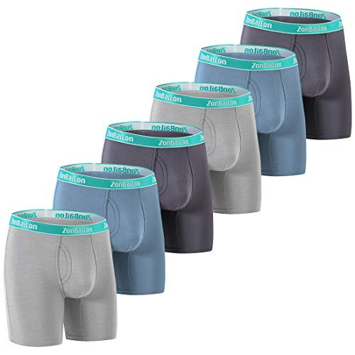ZONBAILON Men Underwear Boxer Briefs Long Leg Bamboo Fiber Pack of 6